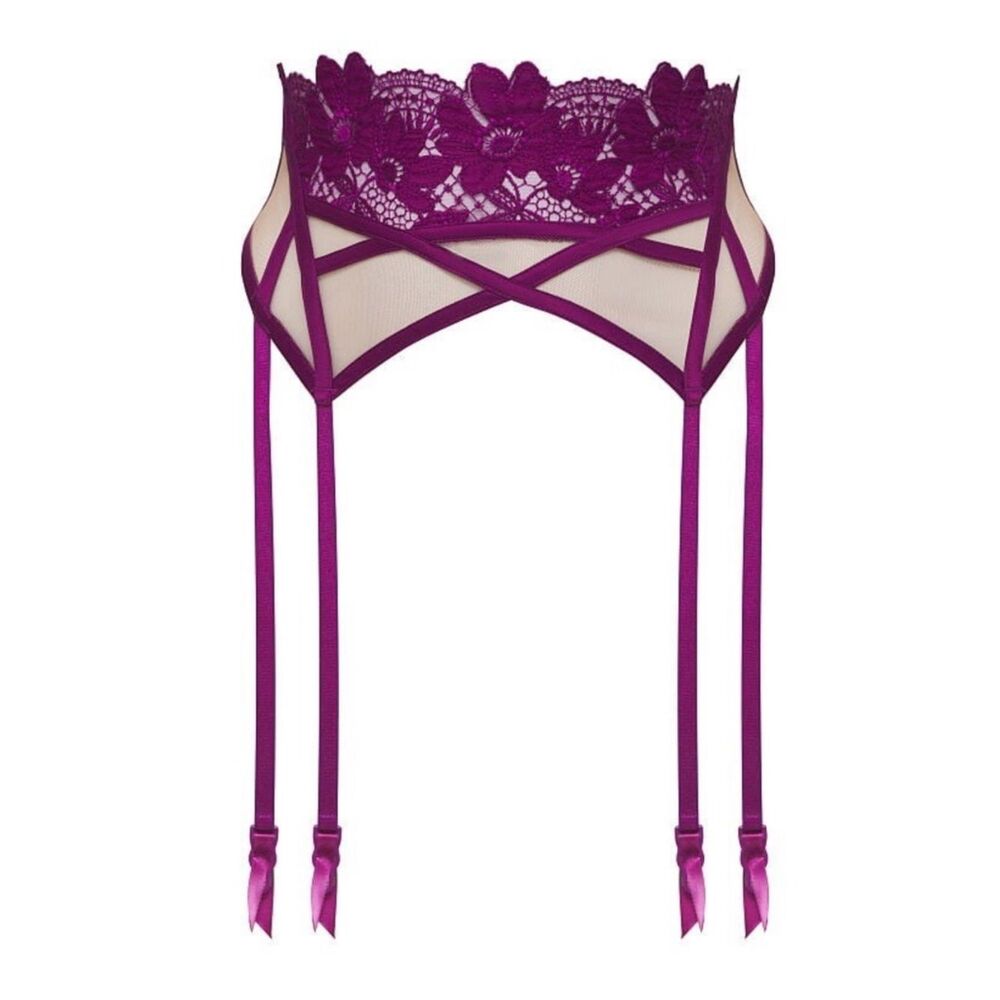NWT For Love & Lemon's Victoria's Secret Aimee Floral Garter Belt Purple Small